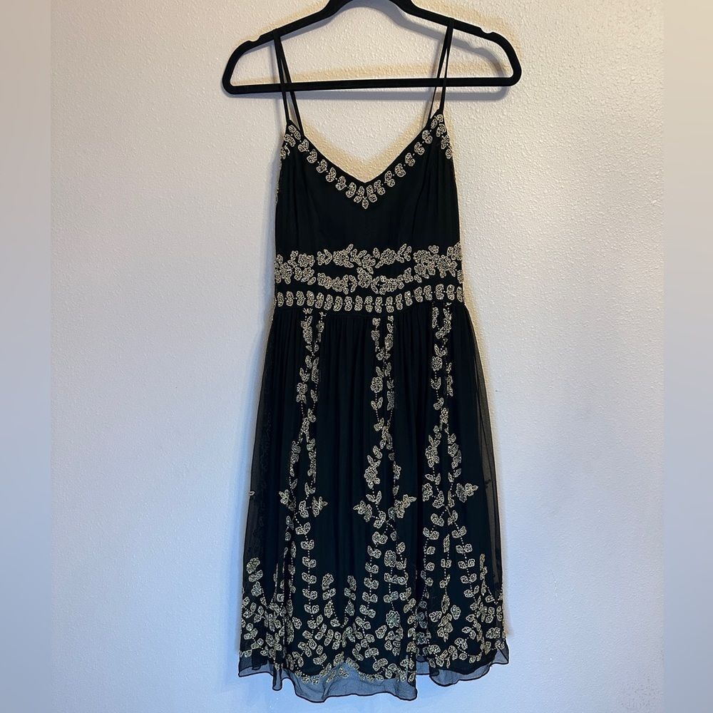 Vintage Beaded Adrianna Papell Evening Essentials Dress 4 Black Gold